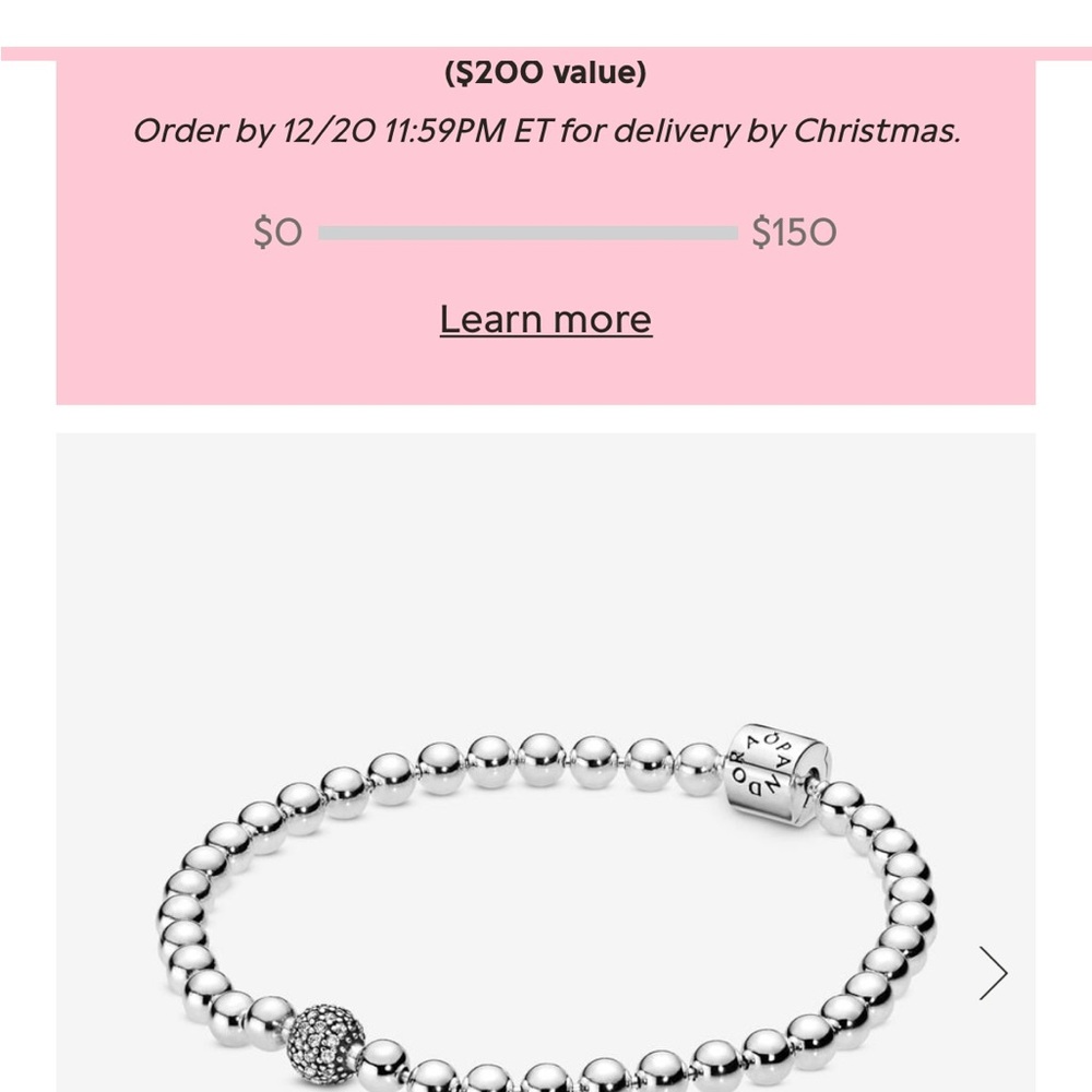 PANDORA Beaded Bracelet CZ Sterling Silver 6.7 inches.